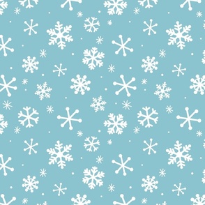 Snowflakes on Winter Blue, Snowflake Fabric, Christmas Snow, Cute Christmas, Winter Background