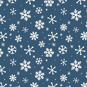 Snowflakes on Dark Blue, Snowflake Fabric, Christmas Snow, Cute Christmas