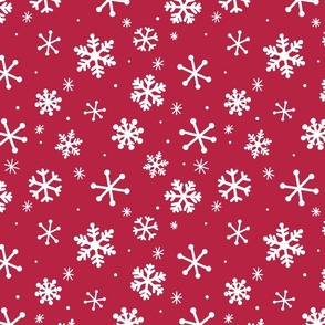 Snowflakes on Red, Snowflake Fabric, Christmas Snow, Cute Christmas, Christmas Red