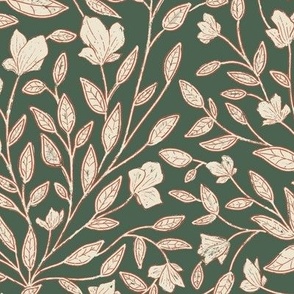 floral vines - red forest green 