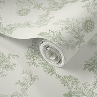 french country toile floral - green