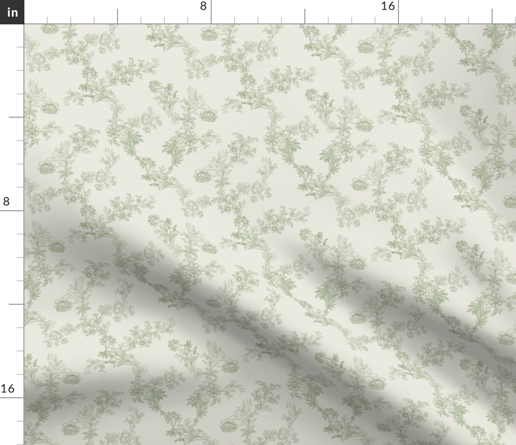 french country toile floral - green