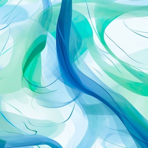 Jumbo Oceanic Drift - Serene Aqua _ Blue Ribbon Waves Pattern