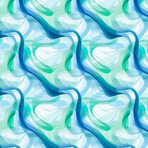 Small Oceanic Drift - Serene Aqua _ Blue Ribbon Waves Pattern