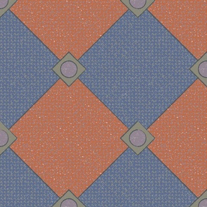 Textural Diamond Tiles (Large) - Dark Denim Blue, Rust, Hazy Purple and Dark Gray    (TBS218)