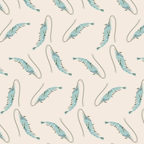 Aquatic Minimalism: all over light blue Prawn on cream