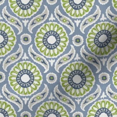 Tile Pattern - Dusky Blue & Lime Green