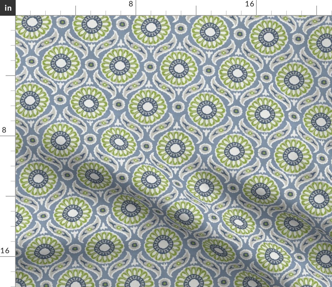 Tile Pattern - Dusky Blue & Lime Green