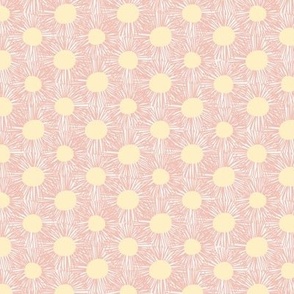 Fleabane Daisy Dots in Pastel Pink and Yellow on Cream