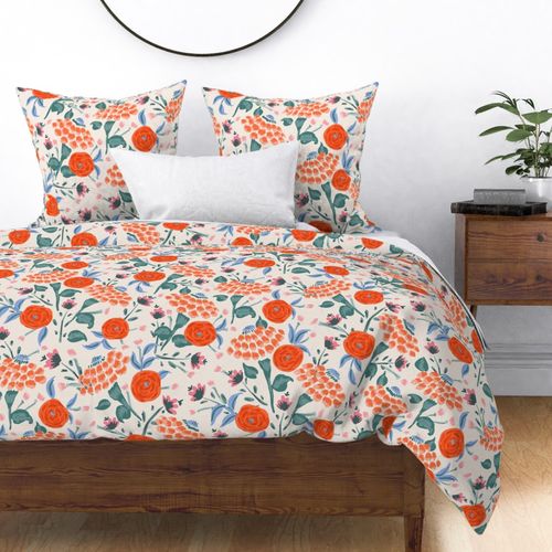 Retro magic Floral – Mix and Match -   blue, orange, green and cream // Big scale