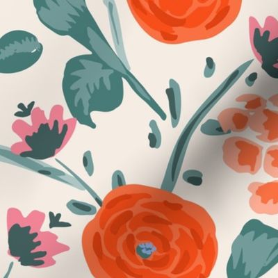 Retro magic Floral – Mix and Match -   blue, orange, green and cream // Big scale