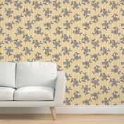 503 - Simple block print inspired tossed floral on a golden pinstripe background - large jumbo scale for wallpaper, curtains, nursery linen, cot sheets, girl dresses