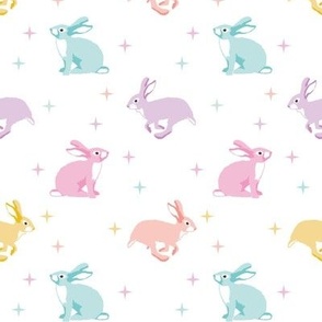 Pastel Rainbow of bunnies  running  easter bunny rabbit pink blue green purple