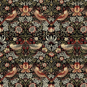 STRAWBERRY THIEF IN GOLD ON BLACK - WILLIAM MORRIS - small repeat
