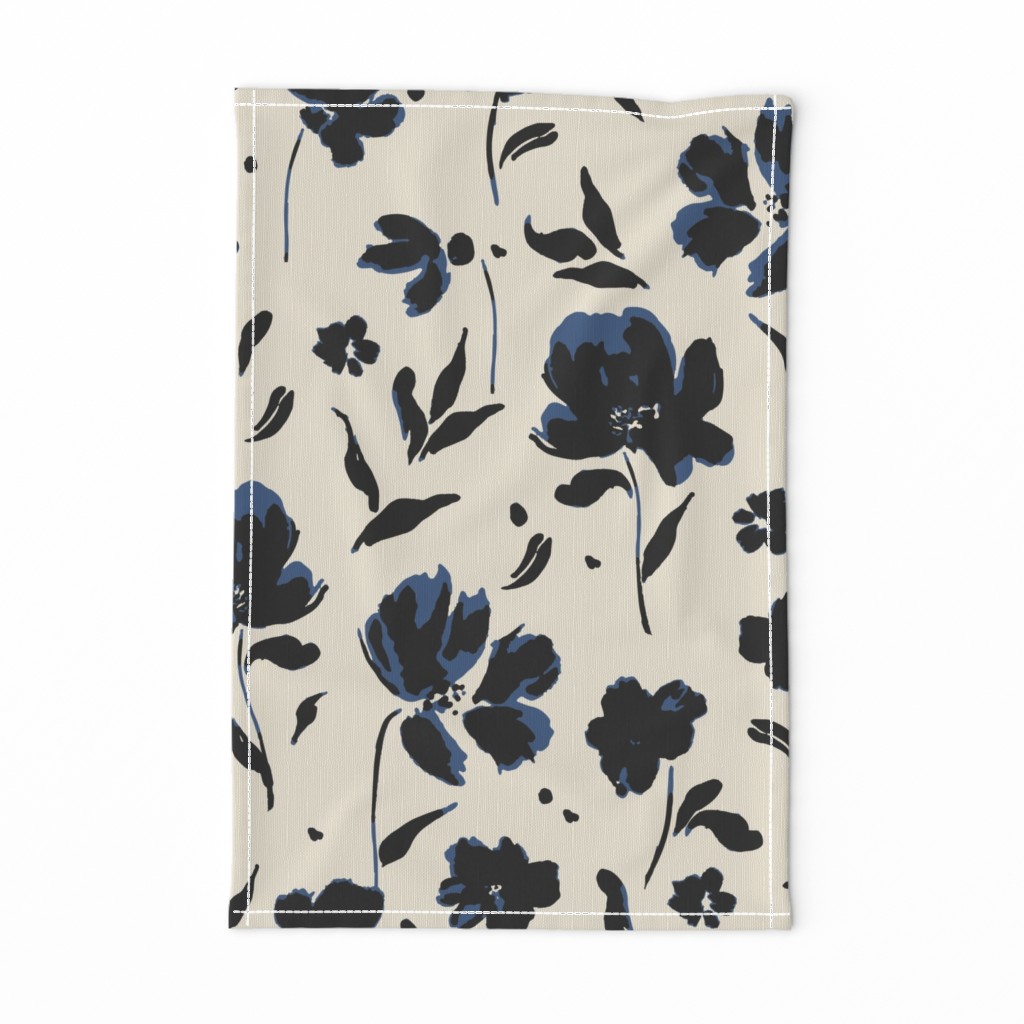 (J) Painted Wildflowers | Indigo Blue and Black | Jumbo Scale