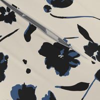 (J) Painted Wildflowers | Indigo Blue and Black | Jumbo Scale