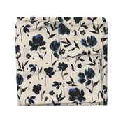 (J) Painted Wildflowers | Indigo Blue and Black | Jumbo Scale