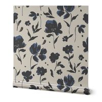 (J) Painted Wildflowers | Indigo Blue and Black | Jumbo Scale