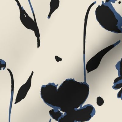 (J) Painted Wildflowers | Indigo Blue and Black | Jumbo Scale