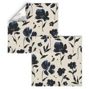 (J) Painted Wildflowers | Indigo Blue and Black | Jumbo Scale