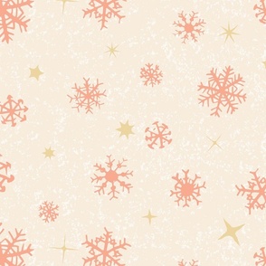 Peachy hand-drawn snow flakes on creamy textured background 24 in