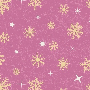 Peachy hand-drawn snow flakes on rose pink textured background 24 in