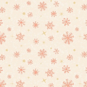 Peachy hand-drawn snow flakes on creamy textured background 14 in