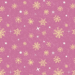Peachy hand-drawn snow flakes on rose pink textured background 14 in