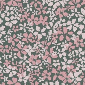 (S) Ditsy Blossoms | Pink cream white and Green | Small Scale