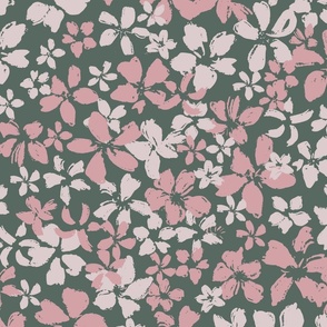 (L) Ditsy Blossoms | Pink cream white and Green | Large Scale