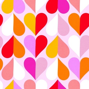 (SM) Mid Mod Geometric Valentine's Hearts in Pink, Red and Orange #heartpattern #loveandkisses #lovedaypattern #midmodhearts