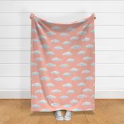 Homage to Magritte - fluffy white clouds - pink sky - large scale by Cecca Designs