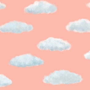 Homage to Magritte - fluffy white clouds - pink sky - large scale by Cecca Designs