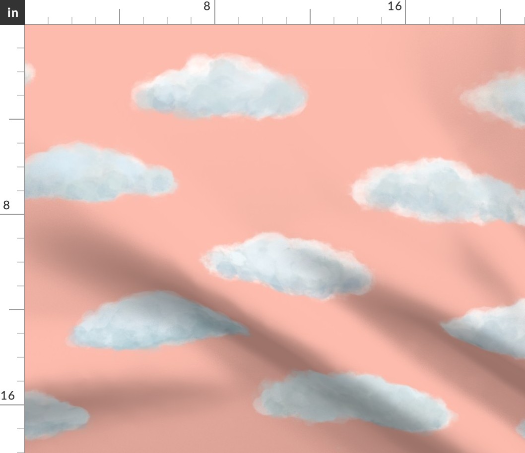 Homage to Magritte - fluffy white clouds - pink sky - large scale by Cecca Designs