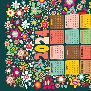 Cute Colourful Flowers 2024 Calendar Tea Towel