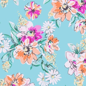 Vintage Blue Inky Florals