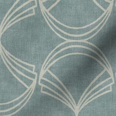 Quiet Deco Abstract Linework Shells Grey Blue Large