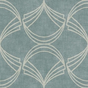 Quiet Deco Abstract Linework Shells Grey Blue Large