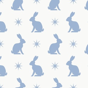 Chambray Blue Bunnies and Stars, Large Scale, Grandmillennial Nursery 