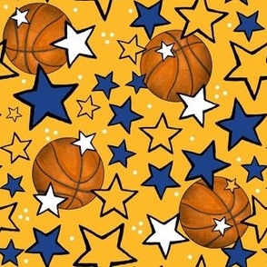 Medium Scale Team Spirit Basketball with Stars in Golden State Warriors Yellow and Royal Blue