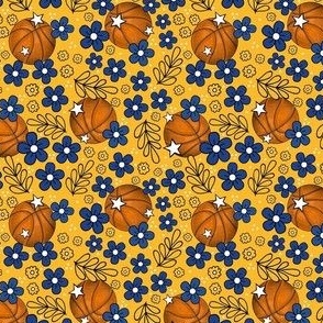 Small Scale Team Spirit Basketball Floral in Golden State Warriors Yellow and Royal Blue