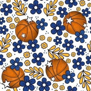 Medium Scale Team Spirit Basketball Floral in Golden State Warriors Yellow and Royal Blue
