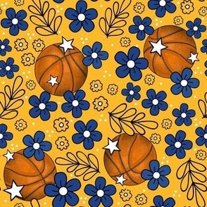 Medium Scale Team Spirit Basketball Floral in Golden State Warriors Yellow and Royal Blue
