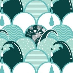 Fun Patterned Waves in Teal Turquoise and White