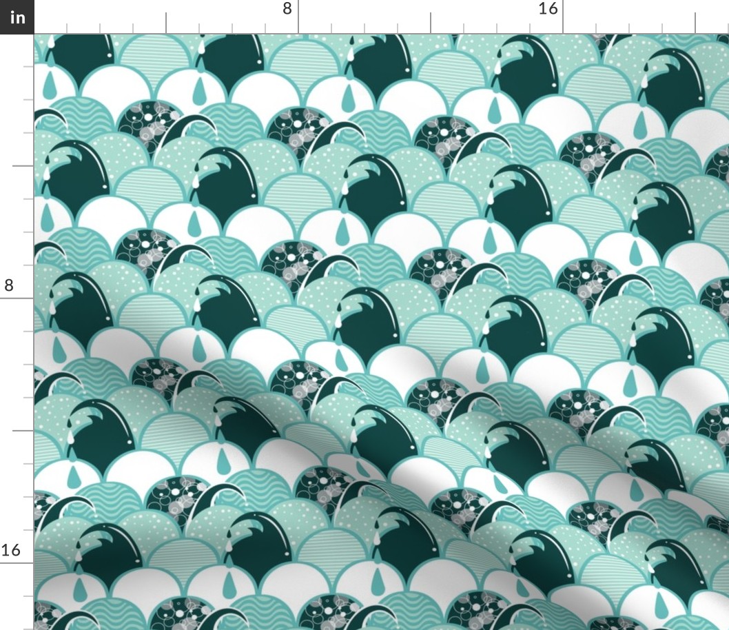 Fun Patterned Waves in Teal Turquoise and White
