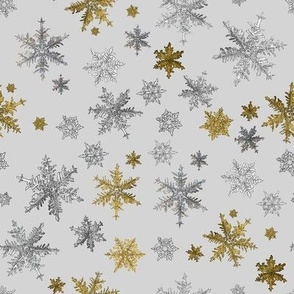 Festive Silver and Gold Snowflakes on Grey-Large Scale