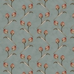 Textured plastered background with rose buds  in muted sage green
