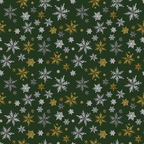 Gold and Silver Christmas Snowflakes on Green-Small Scale