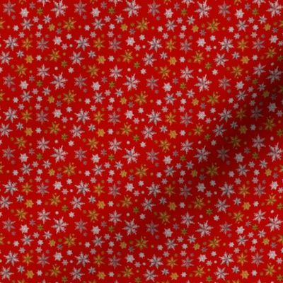 Holiday Gold and Silver Metallic Snowflakes on Christmas Red-Tiny