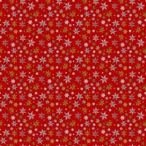 Holiday Gold and Silver Metallic Snowflakes on Christmas Red-Tiny